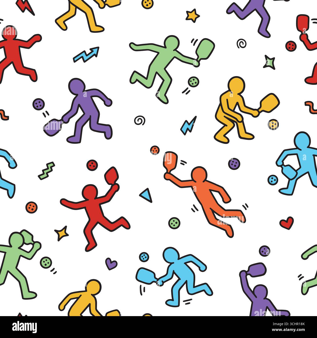 Pickleball doodle seamless pattern. Vector illustration flat design background. Stock Vector