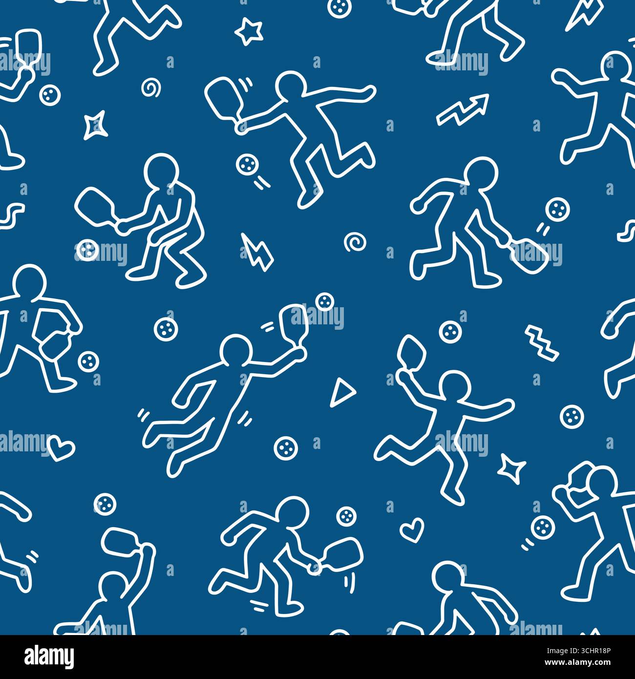 Pickleball doodle seamless pattern. Vector illustration flat design background. Stock Vector