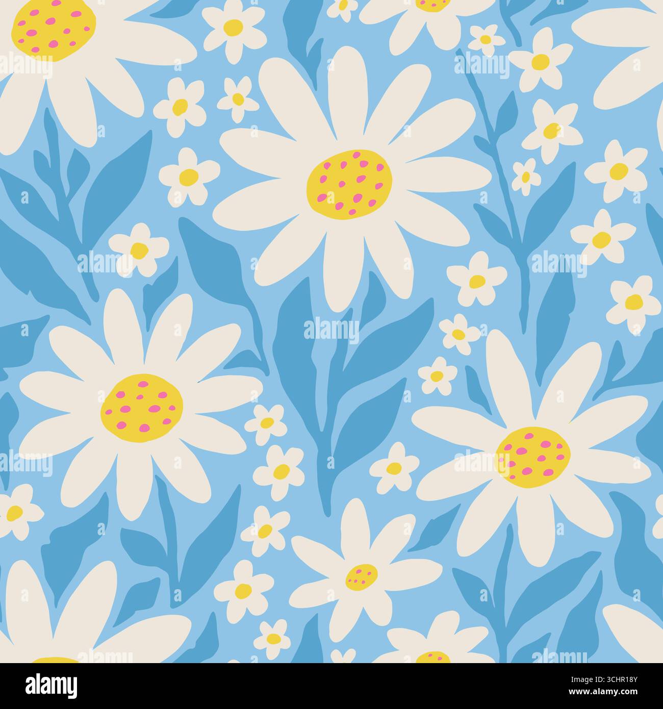 Abstract daisy seamless pattern. Vector illustration flat design background. Stock Vector