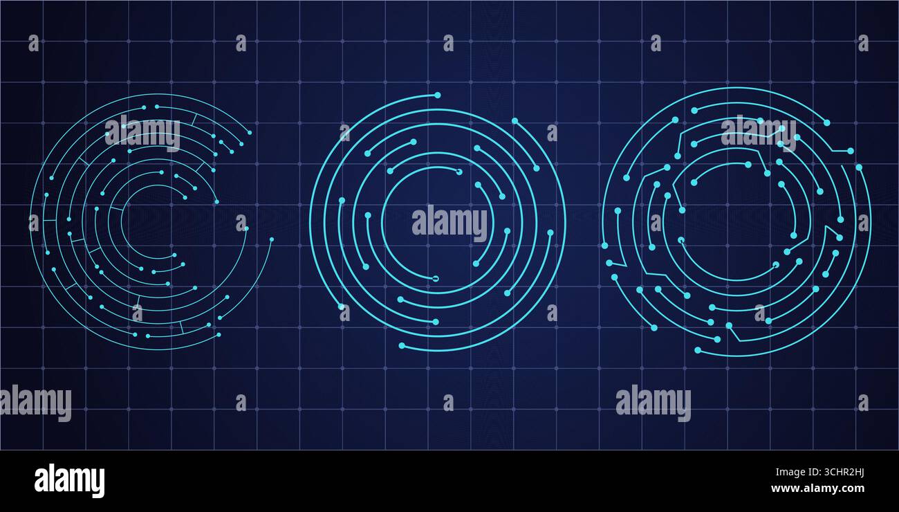 Circuit board circle line dots connection.Futuristic ui Motherboard electronic technology data, electrical board, cpu. Programming science, computer system elements. Vector illustration Stock Vector