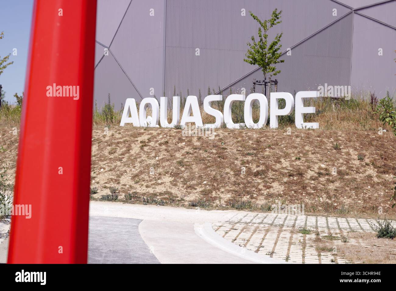 Aquascope aquapark outdoor sign, aquapark sign in France Stock Photo