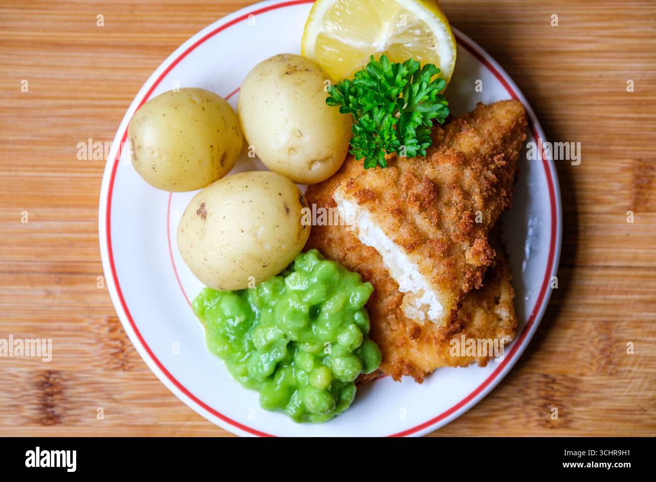 London Fish Cod London UK, September 03 2025, Breaded Cod Fish Fillet With Boiled New ...