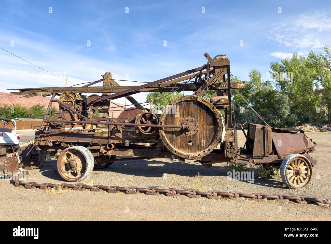 A 1920s vintage truck-mounted cable drill rig on display in Moab, Utah ...