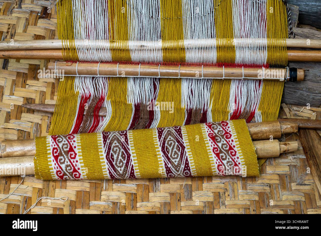 A traditional backstrap weaving loom & reed mat in the Tahuantinsuyo ...