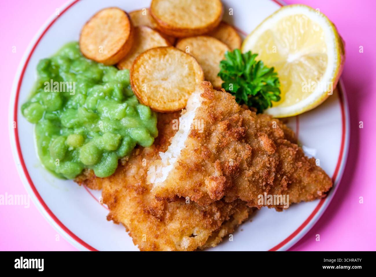 London UK, September 03 2025, Breaded Cod Fillet With Fried Saute New ...