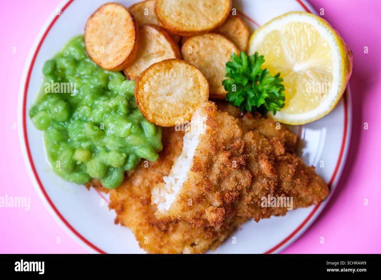 London UK, September 03 2025, Breaded Cod Fillet With Fried Saute New ...