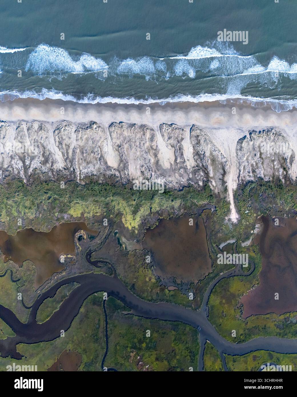 Barrier Island Beach and Marsh Transition – Aerial View - Overhead view ...