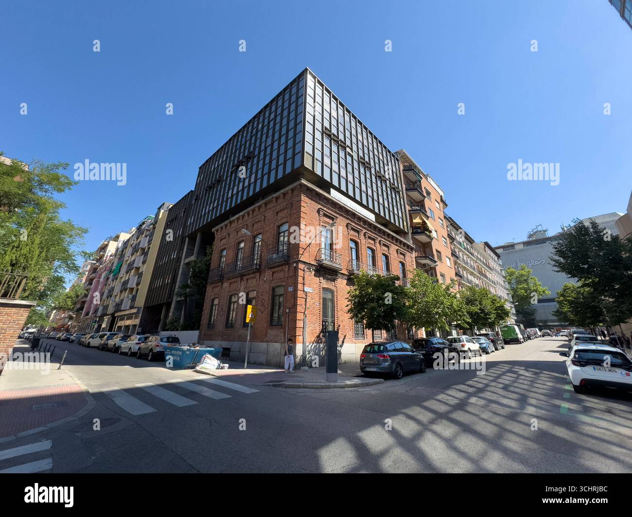 Nebrija residence Corazonistas, calle del Tutor, Modern extension to a classic brick building in calle del Buen Suceso,  Madrid, Spain - Smartphone Captured Stock Image