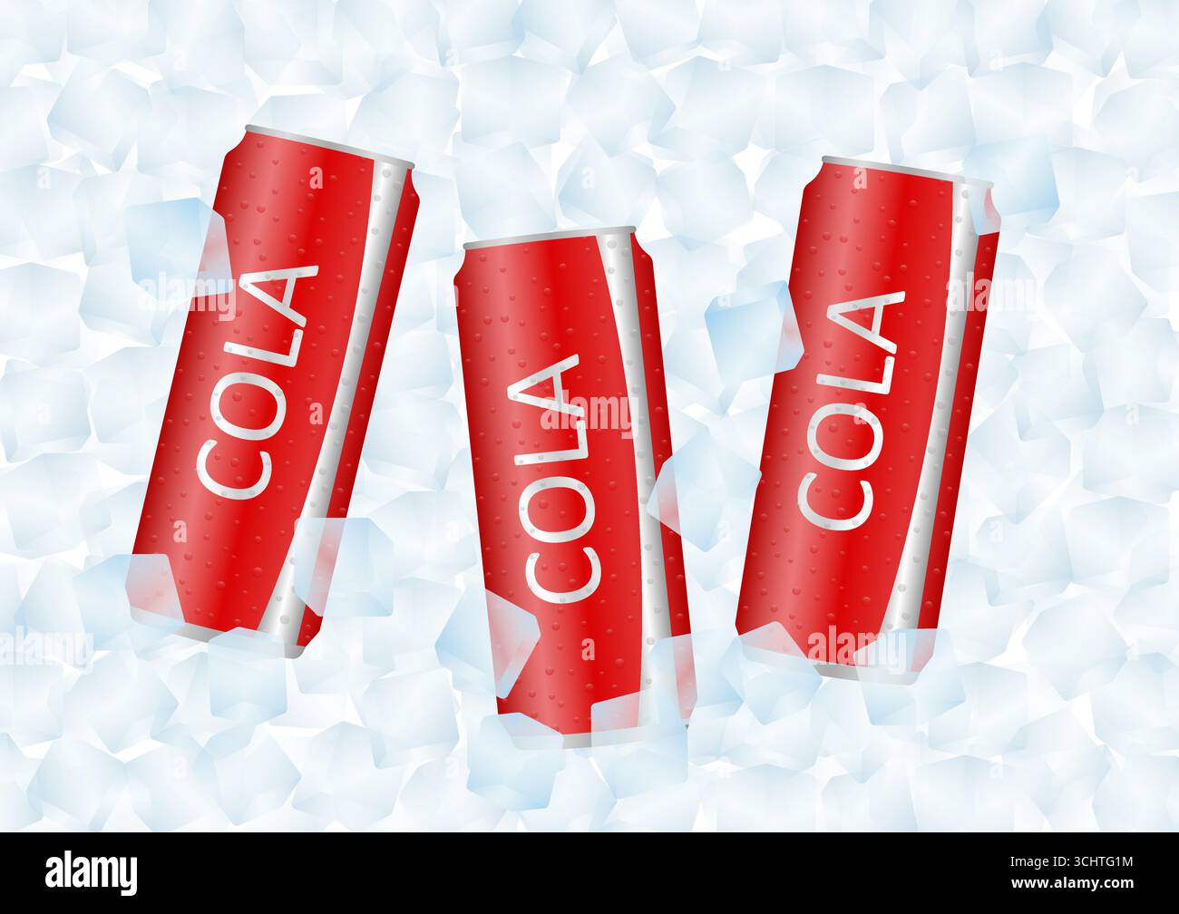 Soft drinks or Soda Cans in Ice Cubes. Vector Illustration. Stock Vector