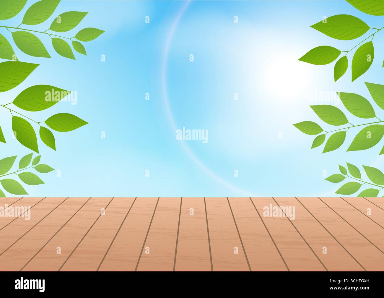 Wooden Table for Summer Spring Background. Natural background During Spring Time. Vector Illustration. Stock Vector