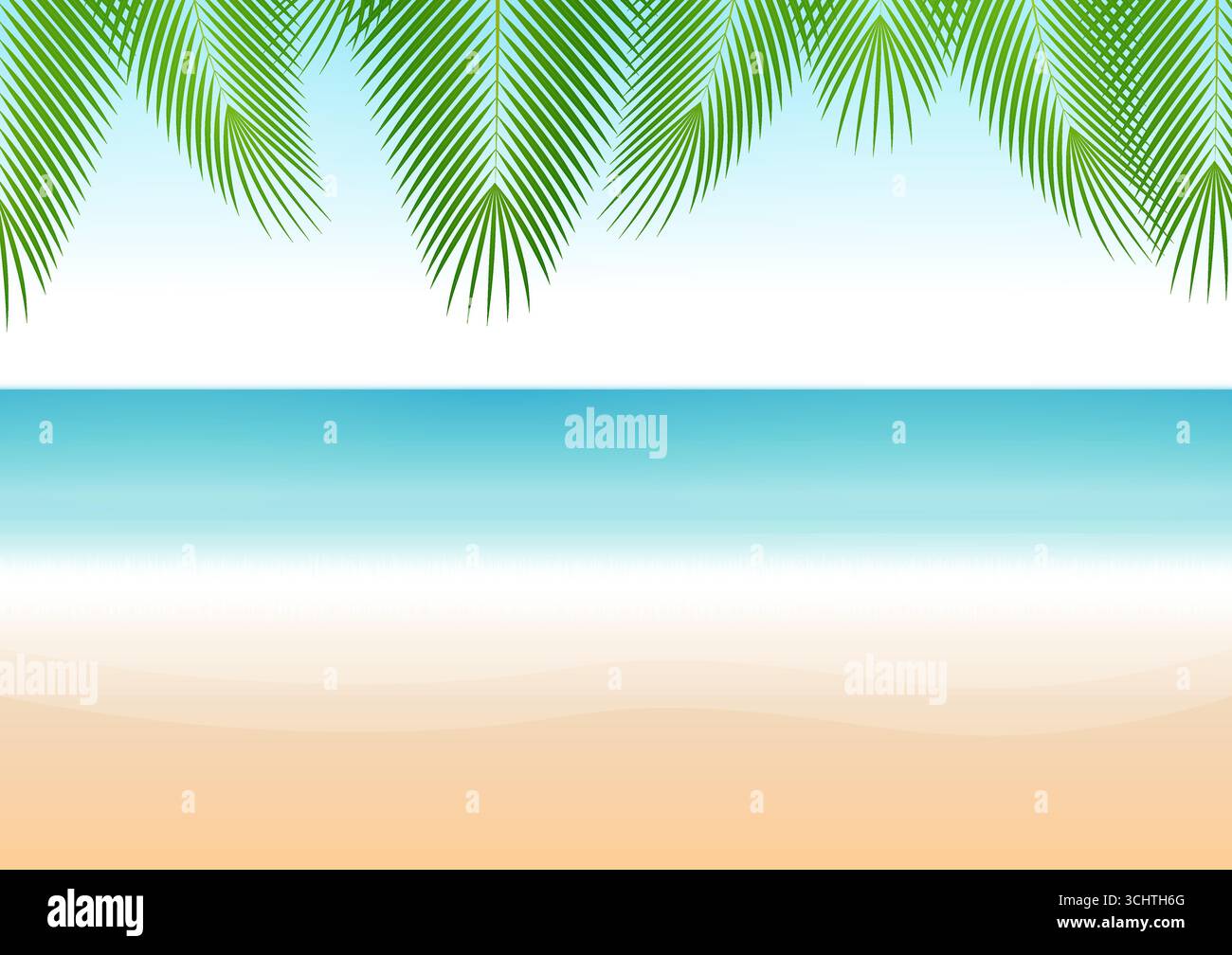 Summer or Tropical Beach Background with Palm Tree. Vector Illustration. Stock Vector