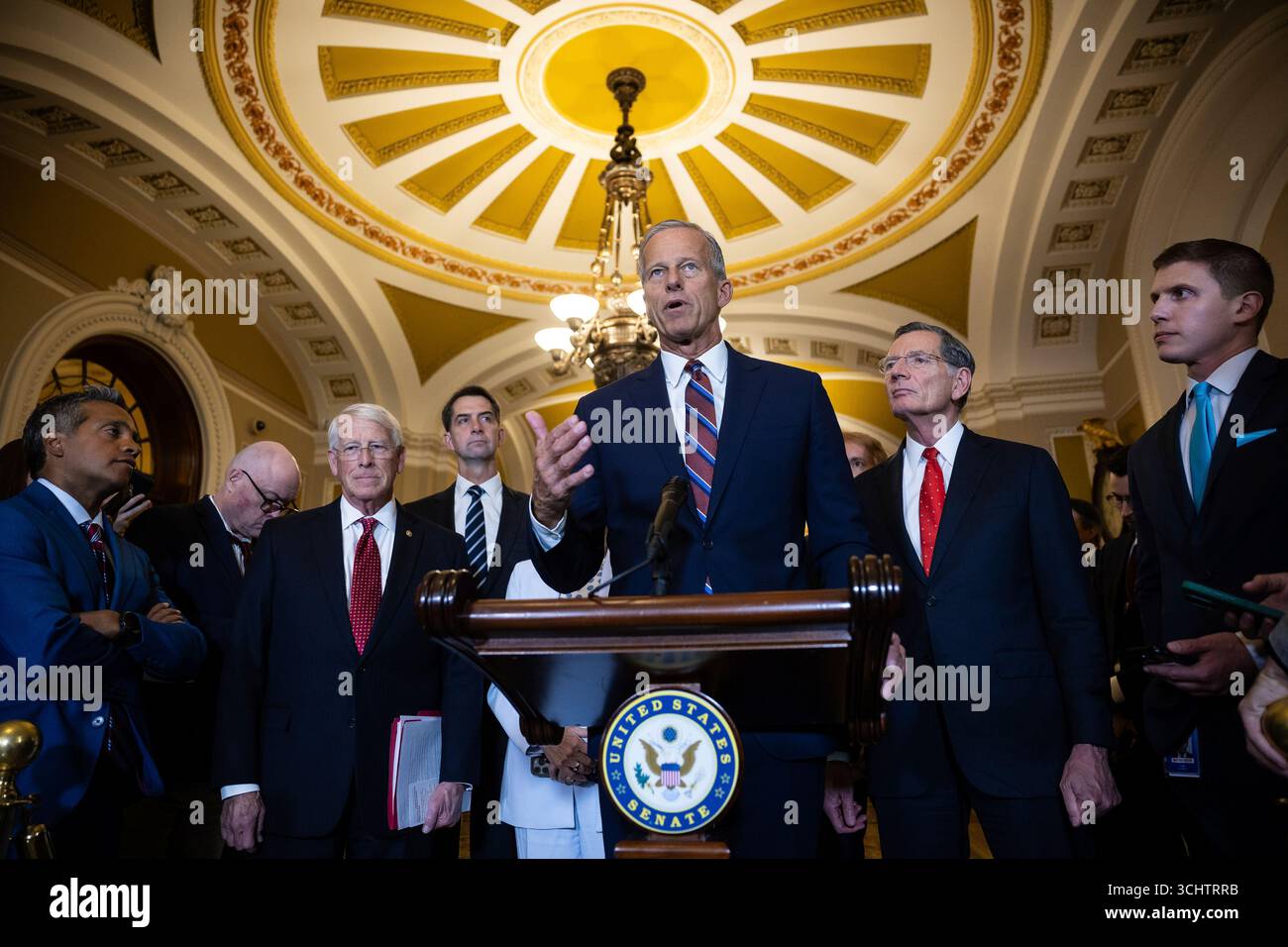 Senate Majority Leader John Thune (R-S.D.) speaks alongside other ...