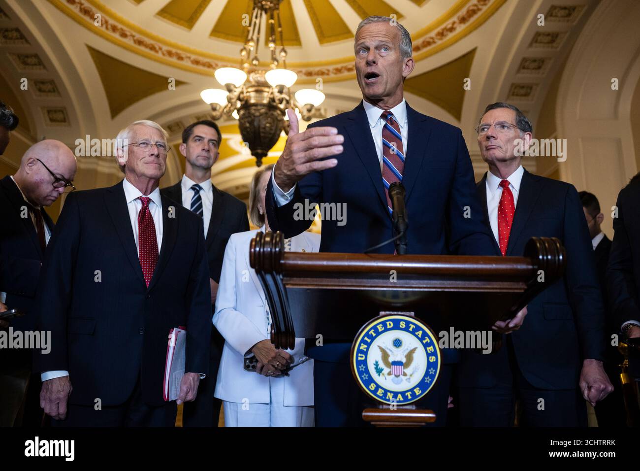 Senate Majority Leader John Thune (R-S.D.) speaks alongside other ...
