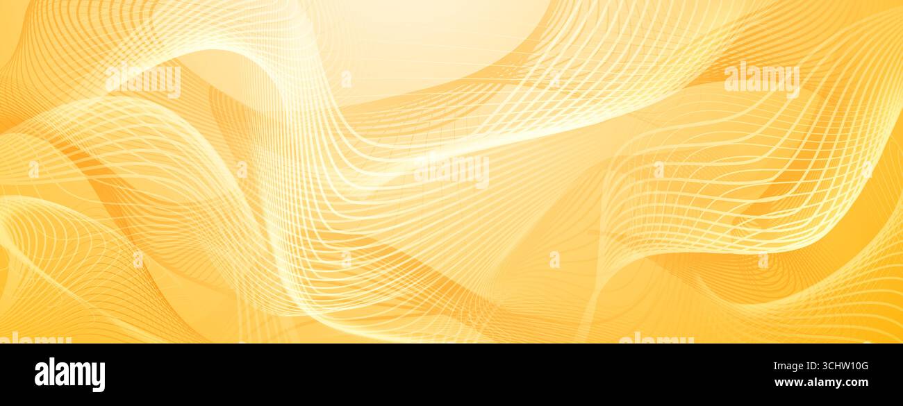 Curved lines create dynamic wave pattern on yellow abstract background. Stock Vector