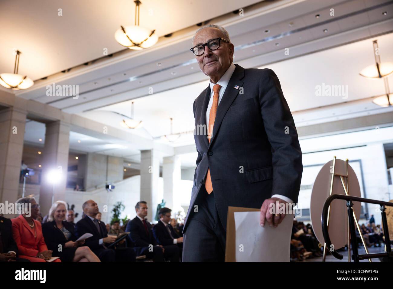 Shumer Congressman Senate Minority Leader Chuck Schumer (D-N.Y.) departs after delivering ...