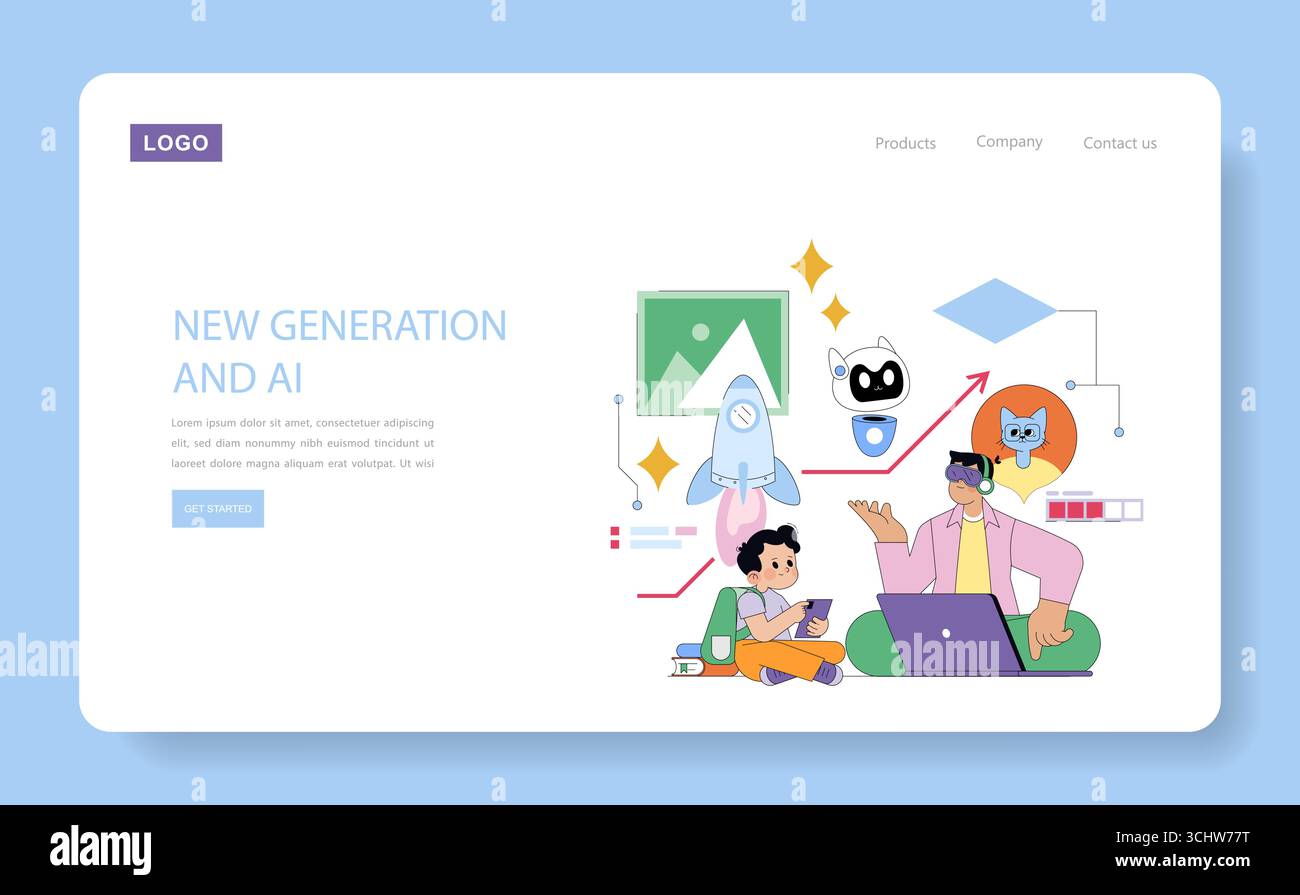 Vector illustration depicting two children engaged in digital learning ...
