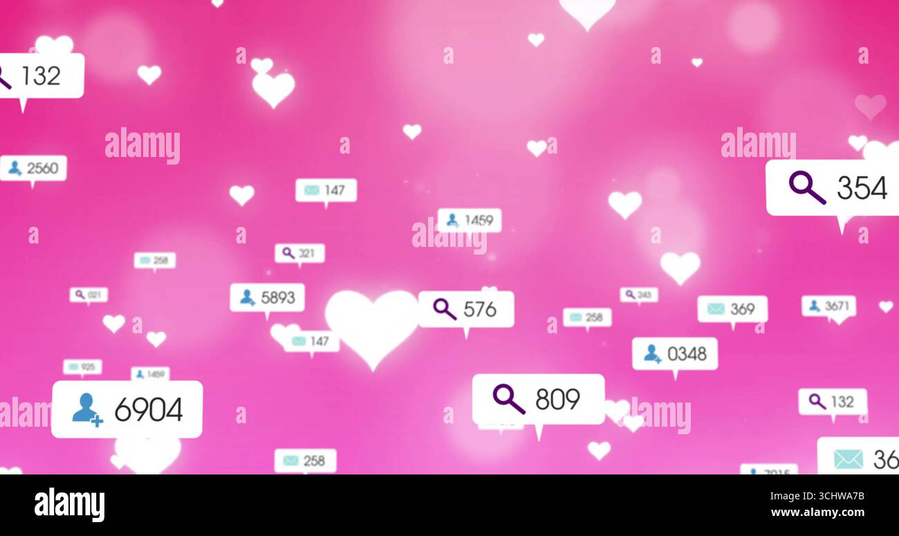 Floating notification bubbles gliding over pink backdrop, featuring ...