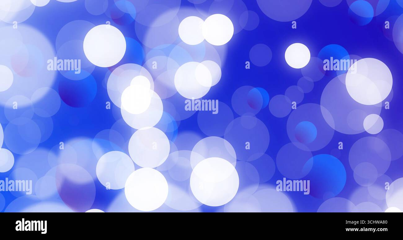 Floating white and blue blurred circular light spots forming pattern in abstract digital background Stock Photo