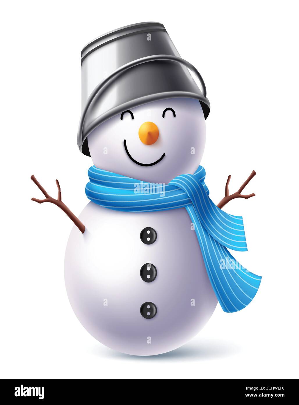 Snowman in bucket hat and blue scarf clipart character perfect for ...