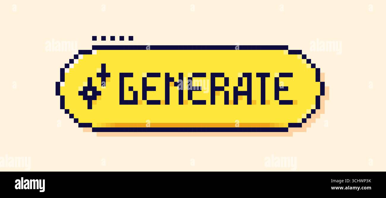 Pixel Y2K user interface button. Yellow speech bubble with word Generate. Stock Vector