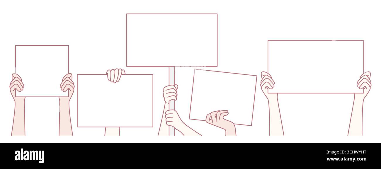A diverse group of hands holding blank signs, perfect for messages in ...