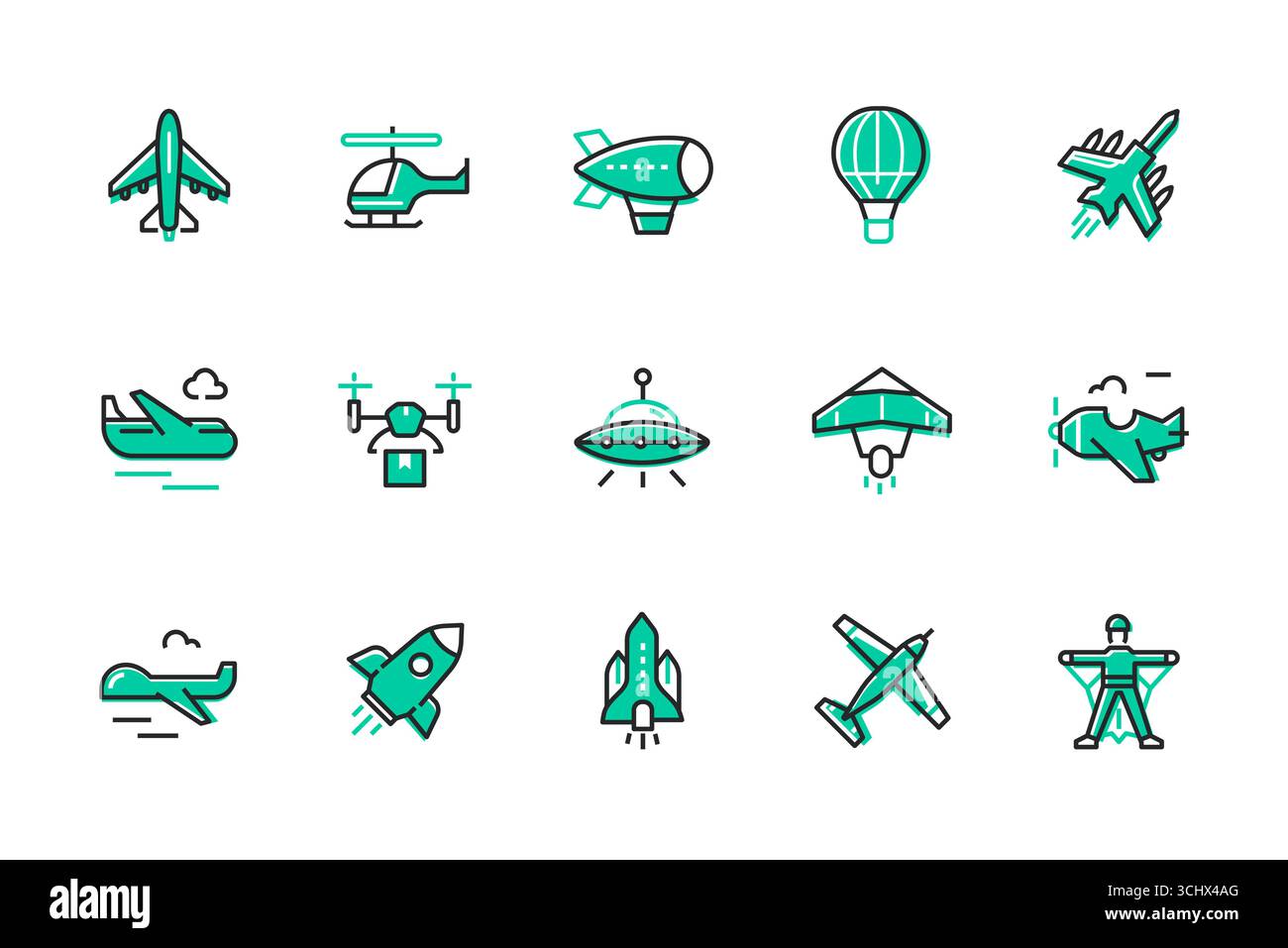 Air transport - set of line design style icons Stock Vector