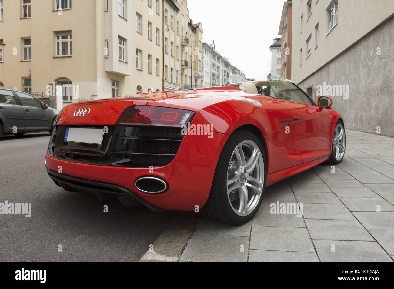 Red Audi R8, V10 engine, rear view Stock Photo