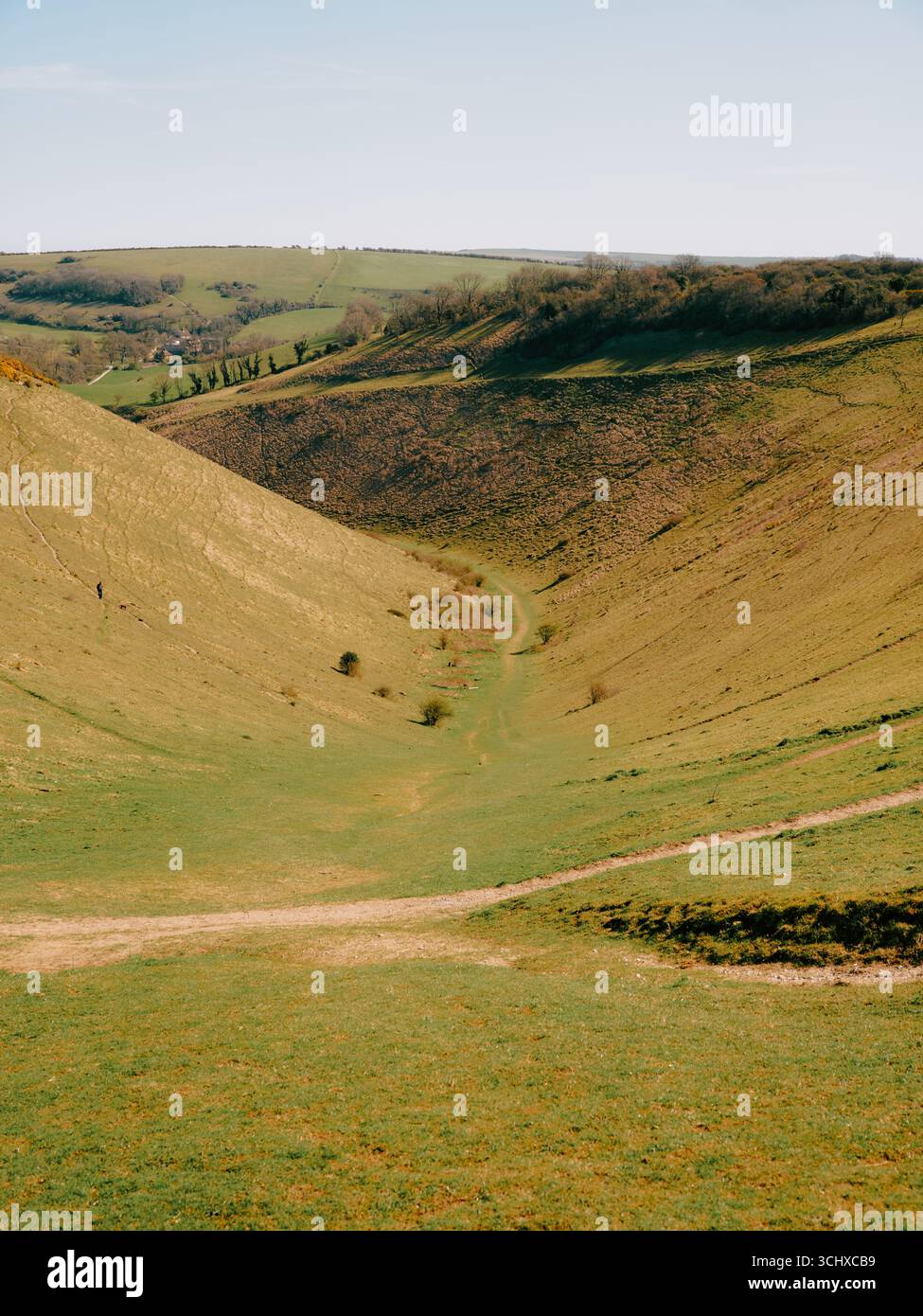 Devil's Dyke is a 100-metre deep V-shaped dry valley landscape on the South Downs in Sussex in southern England,UK Stock Photo