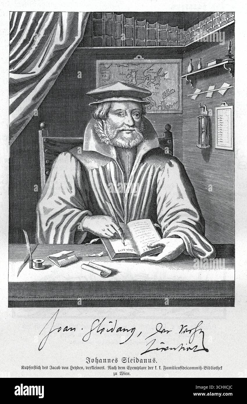 Johannes Sleidanus (Johann Baptist Philippson) (1506/1598-1556) Copperplate engraving, from Koennecke Bilderatlas zur Geschichte der Deutschen Littera Stock Photo