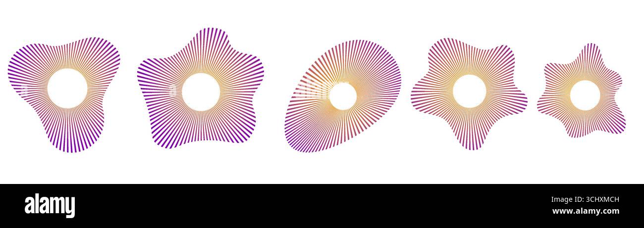 Set of concentric ripple circle icons with broken lines. Abstract ...
