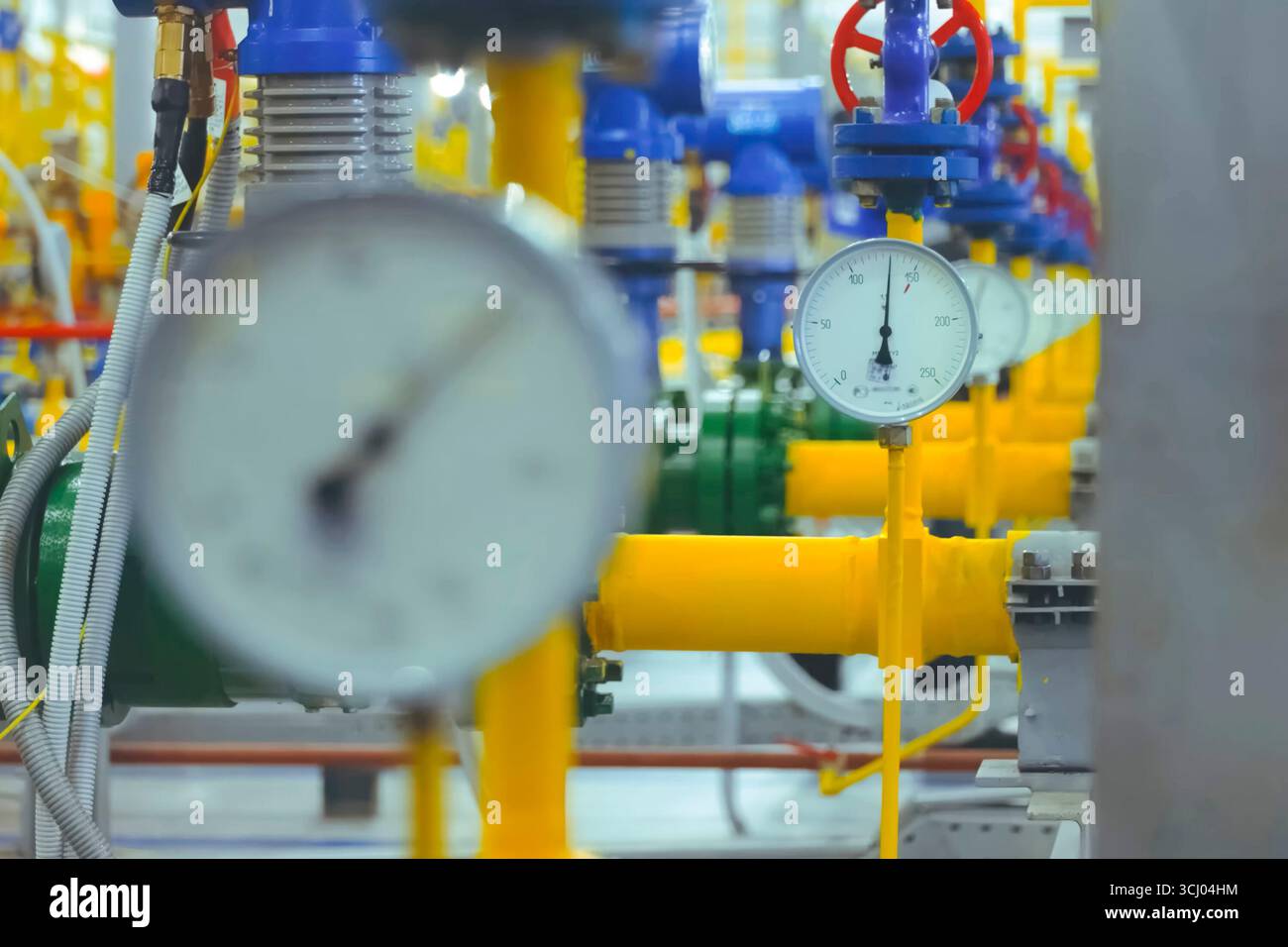 Pressure gauges on the gas pipeline in the gas metering room at the LNG ...