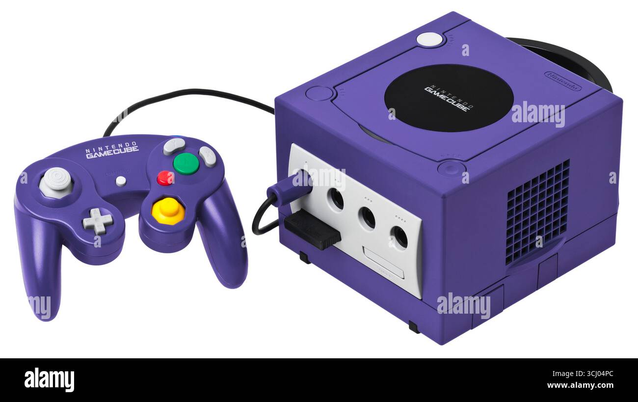 2001 Nintendo GameCube console and its controller. Stock Photo