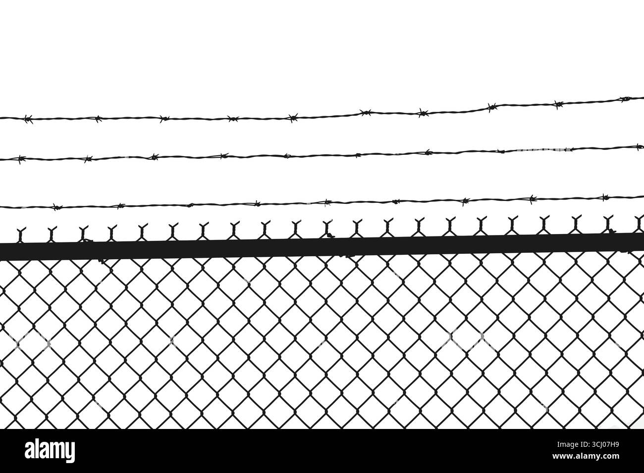 Metal fence with barbed wire on white background, vector illustration ...
