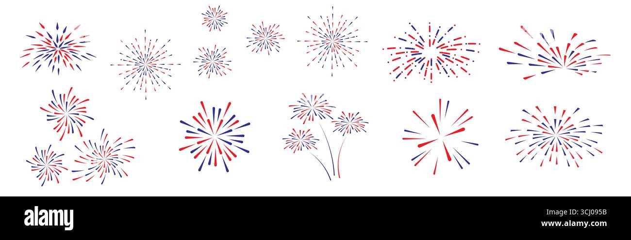 Red and blue abstract fireworks bursts vector collection Stock Vector