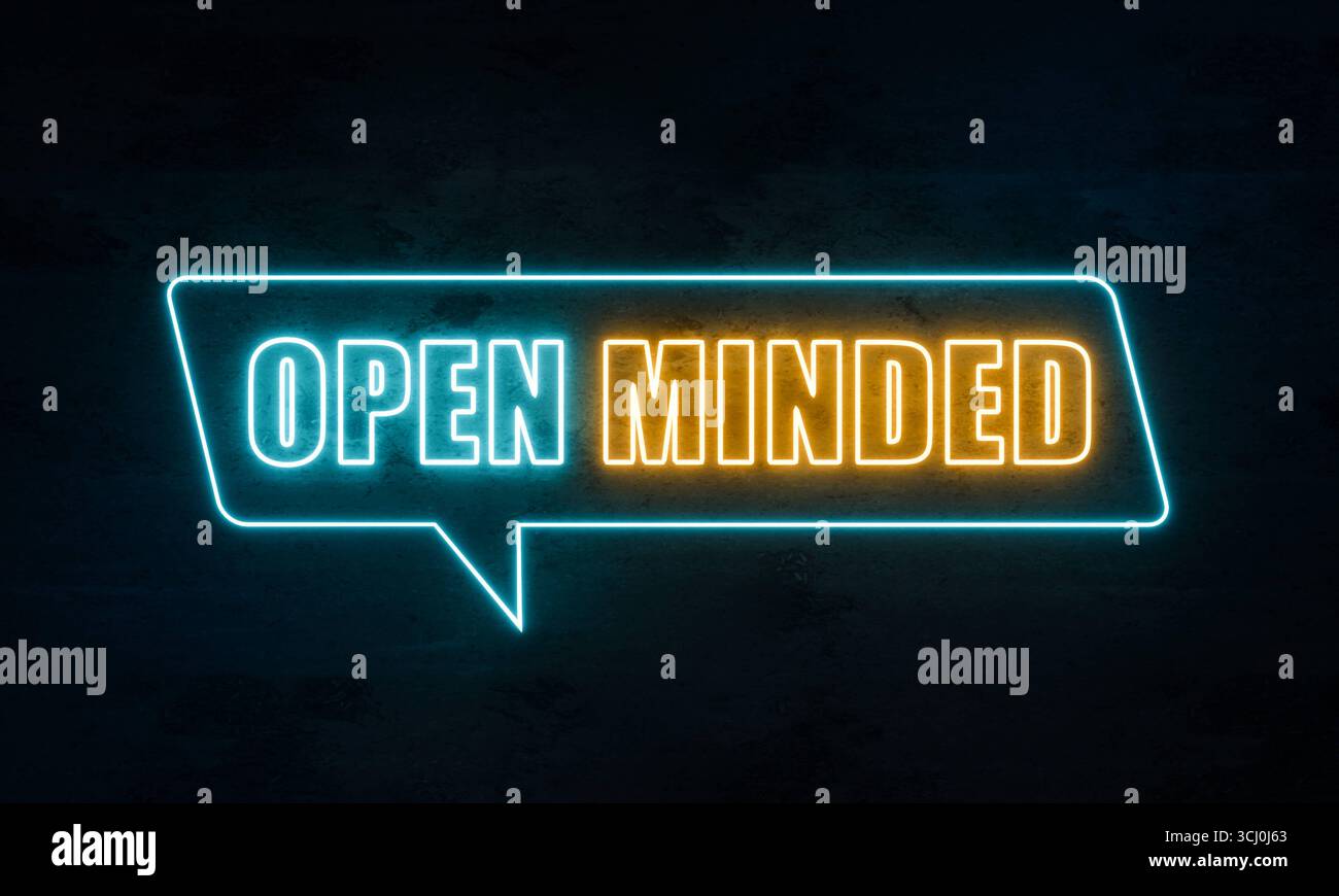 Open minded, neon sign. Open minded, neon sign. Motto, abstract ...