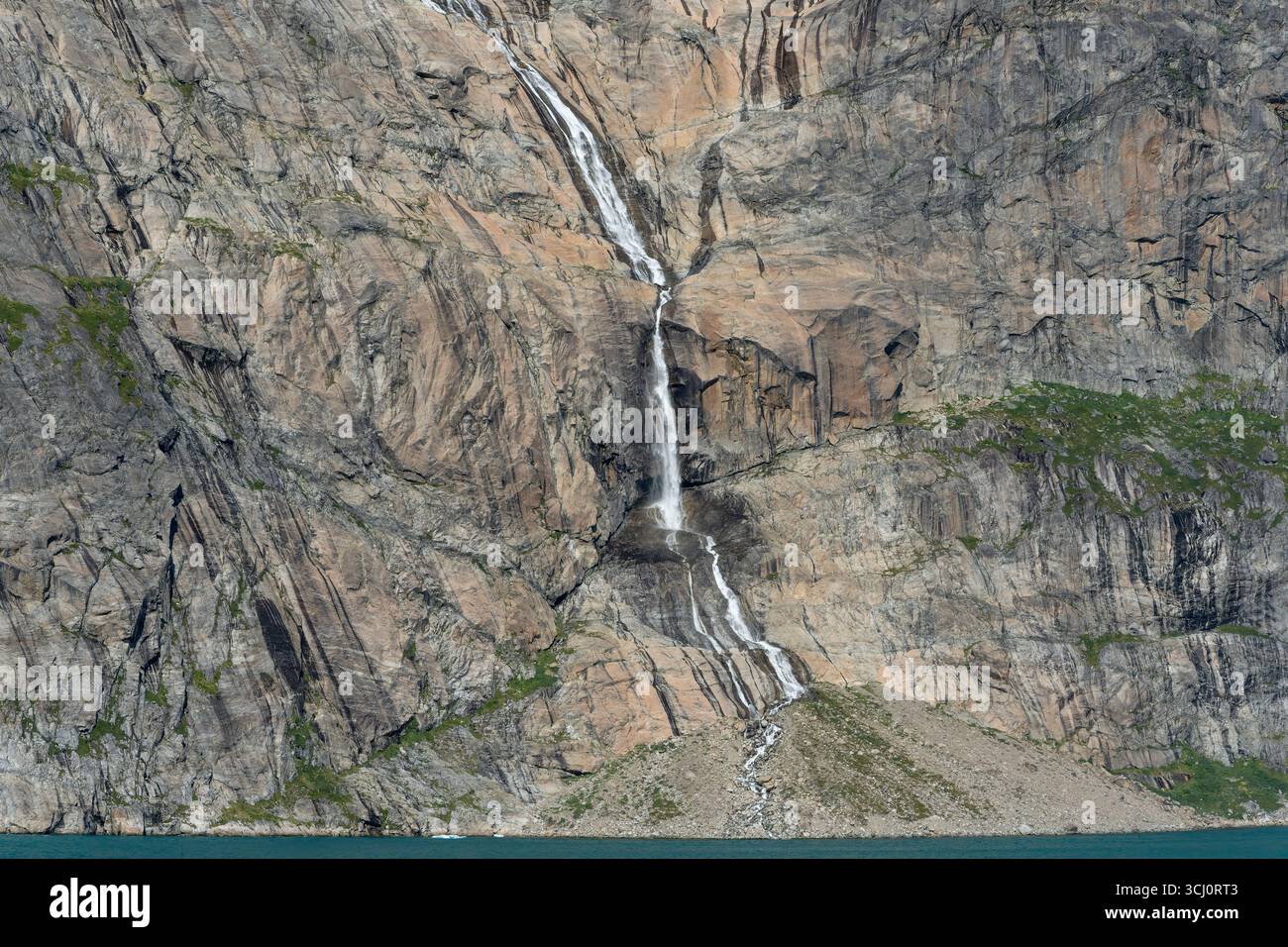 mountain scenery and waterfall, Prince Christian Sound, Greenland, 3 August 2025 Stock Photo