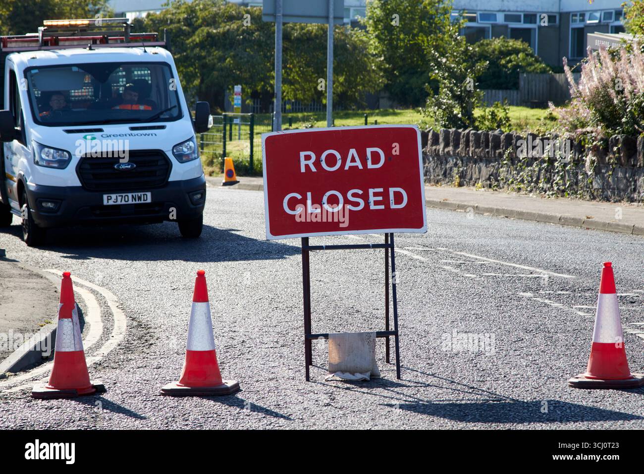 temporary road closed at the aul lammas fair ballycastle county antrim northern ireland uk Stock Photo