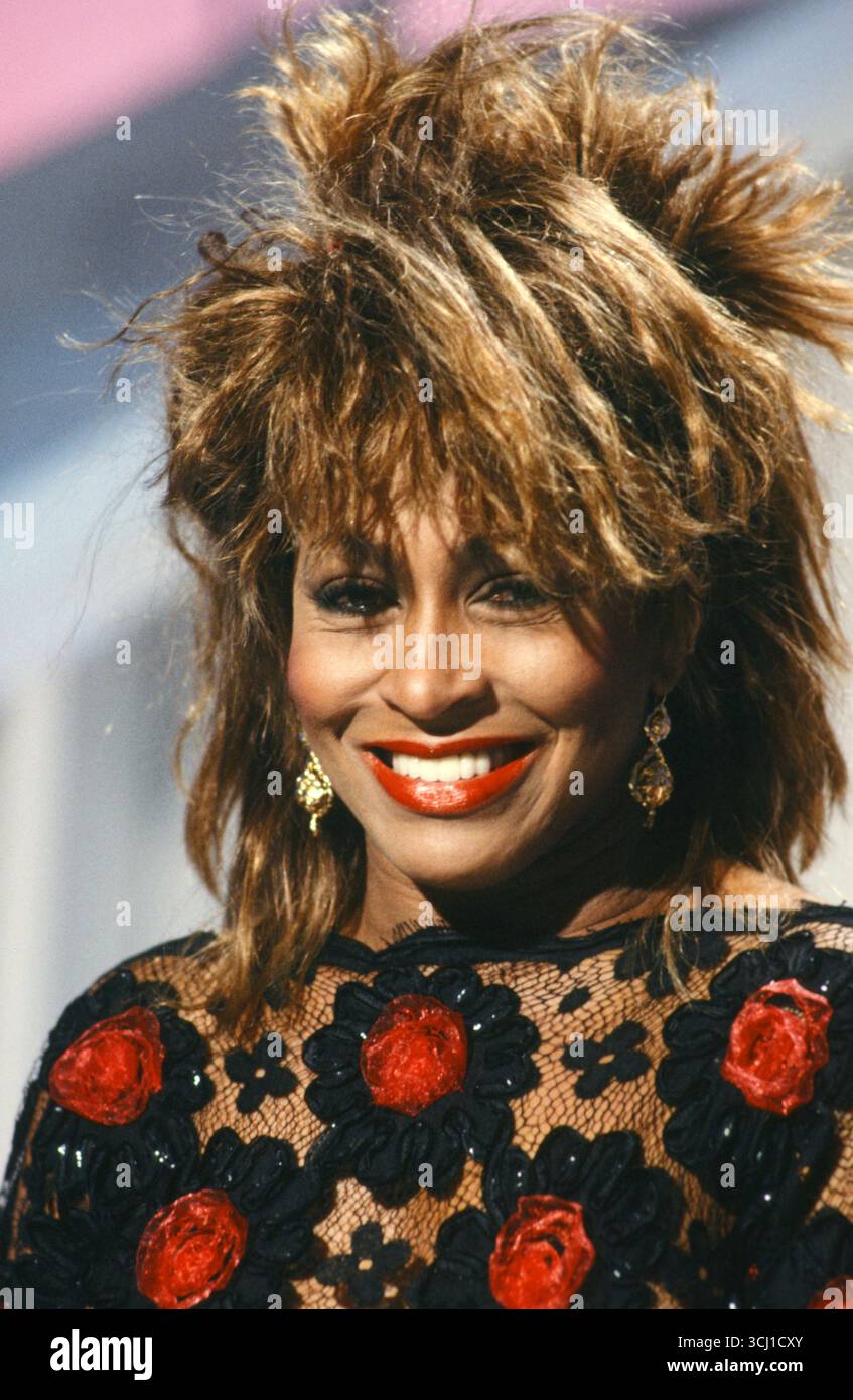 American singer Tina Turner on the set of a French television programme ...