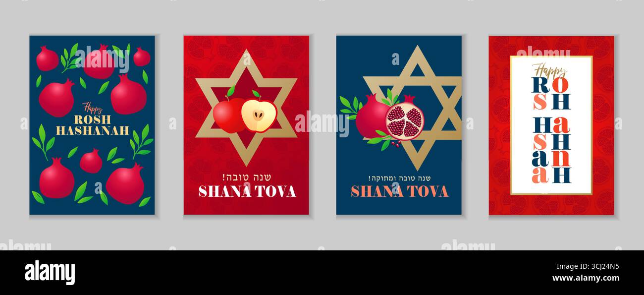Happy Rosh Hashanah 2025 creative greeting posters set. Translation ...