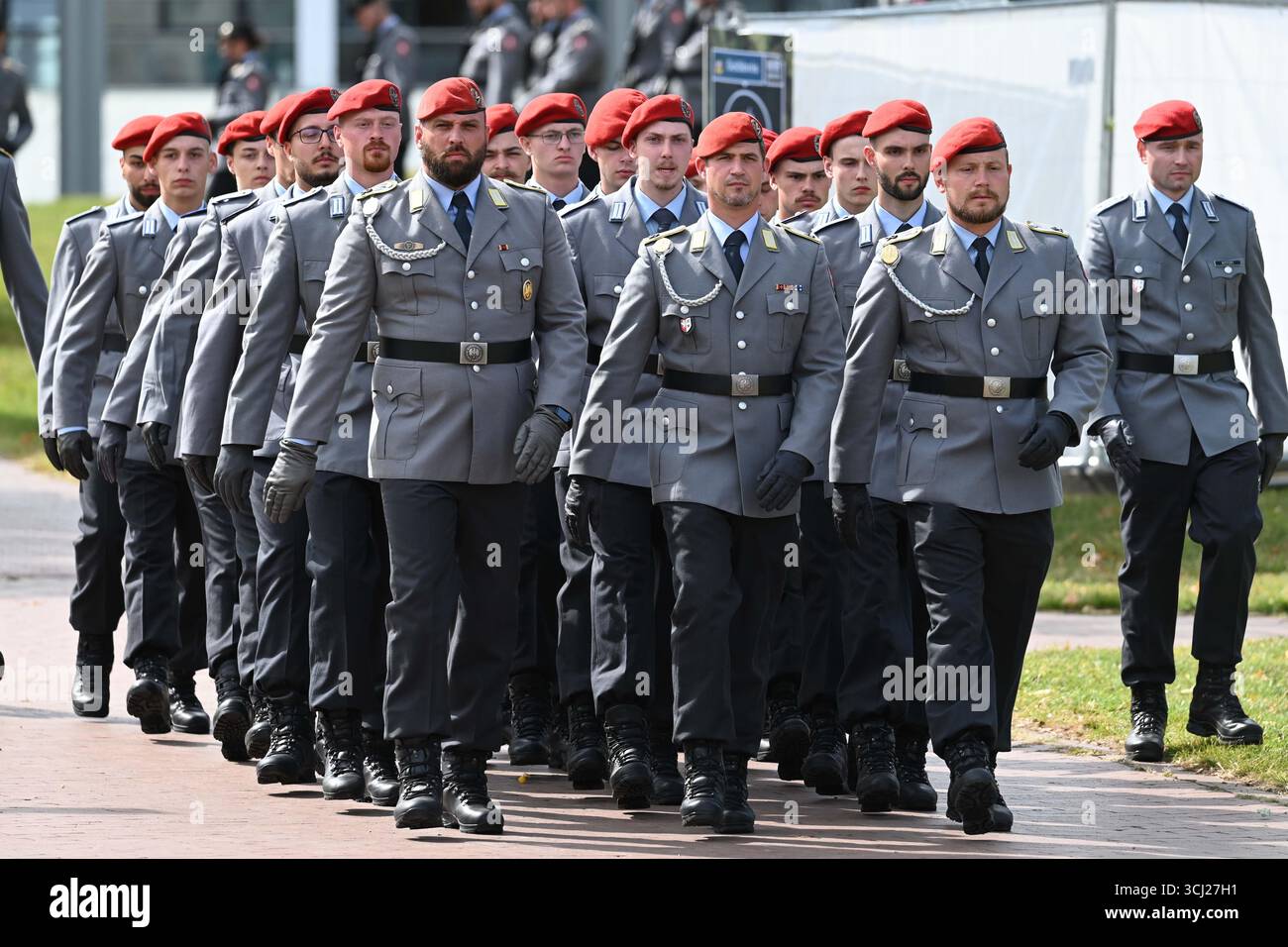 Soldiers march in for the oath of allegiance. Solemn oath of allegiance ...