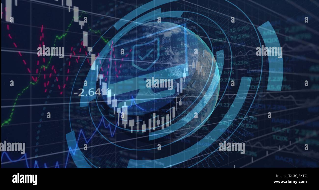 Displaying 3D globe rotating in virtual finance interface, with ...