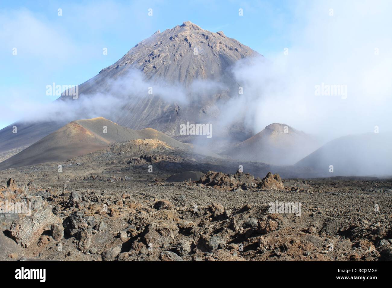 Fogo Volcano Pico Do Fogo With Volcanic Landscape And Clouds Fogo 