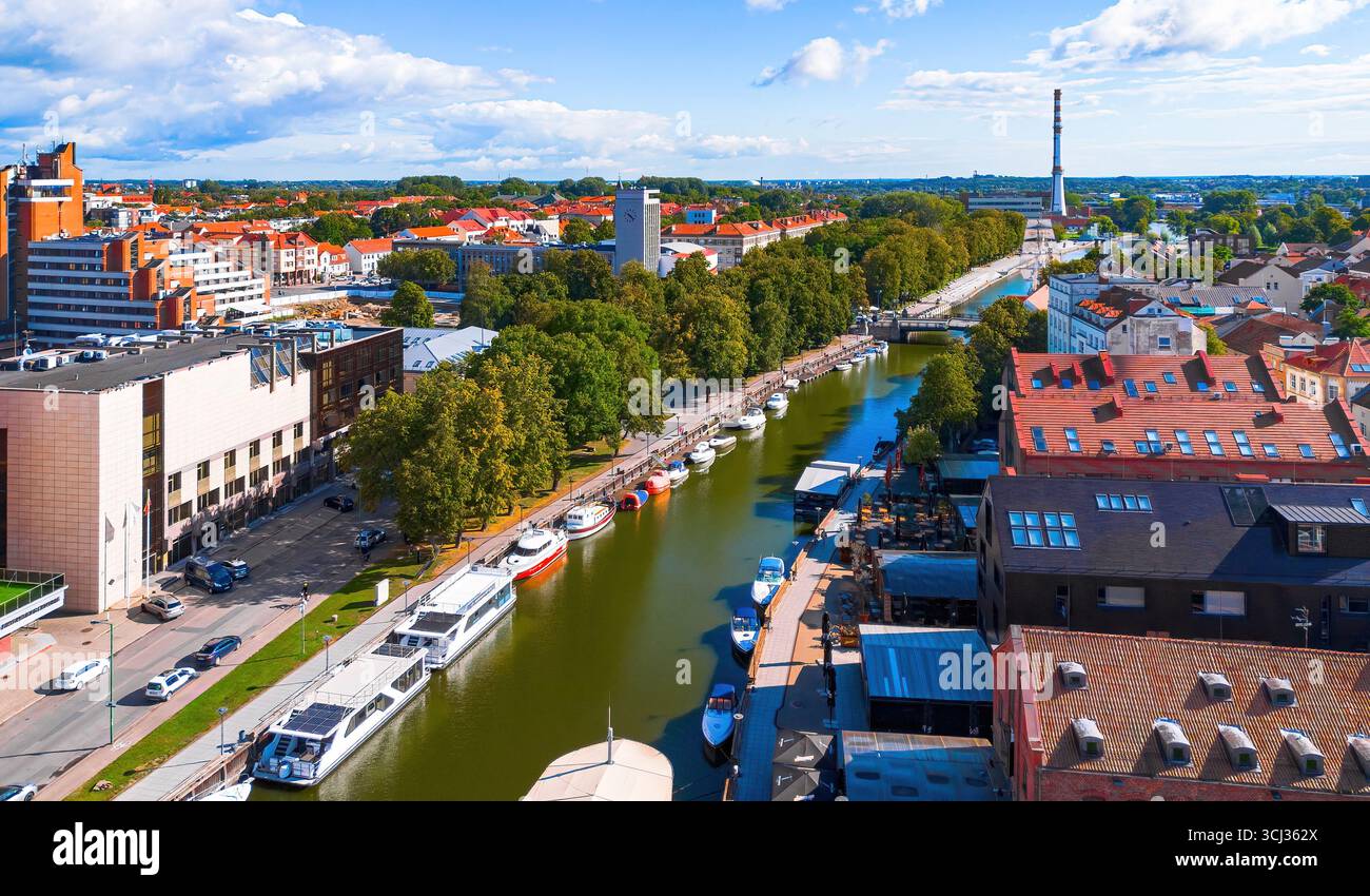 Aerial view of the Dane river in the Klaipeda Old Town on the coast of ...
