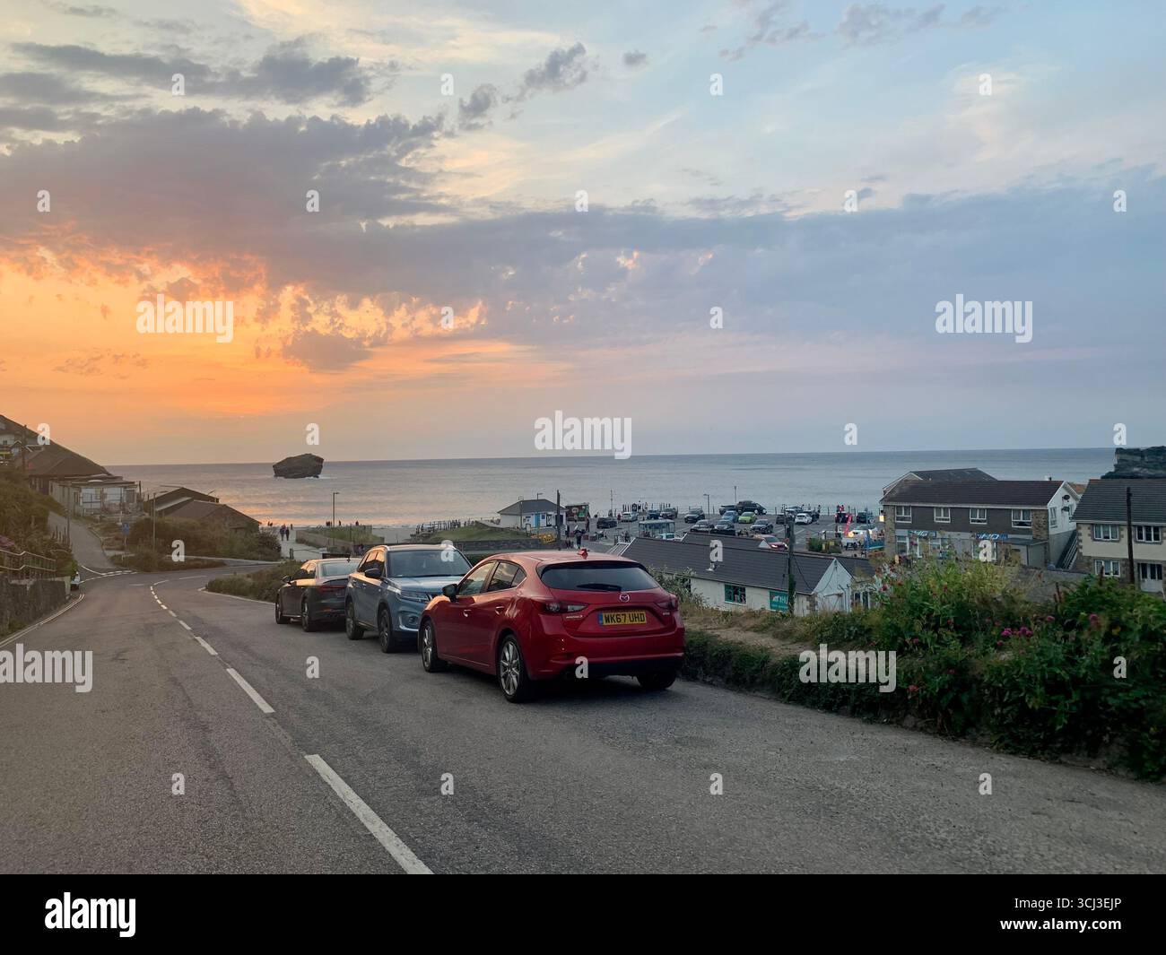 Looking down into Portreath harbour, Cornwall, UK - Smartphone Captured Stock Image
