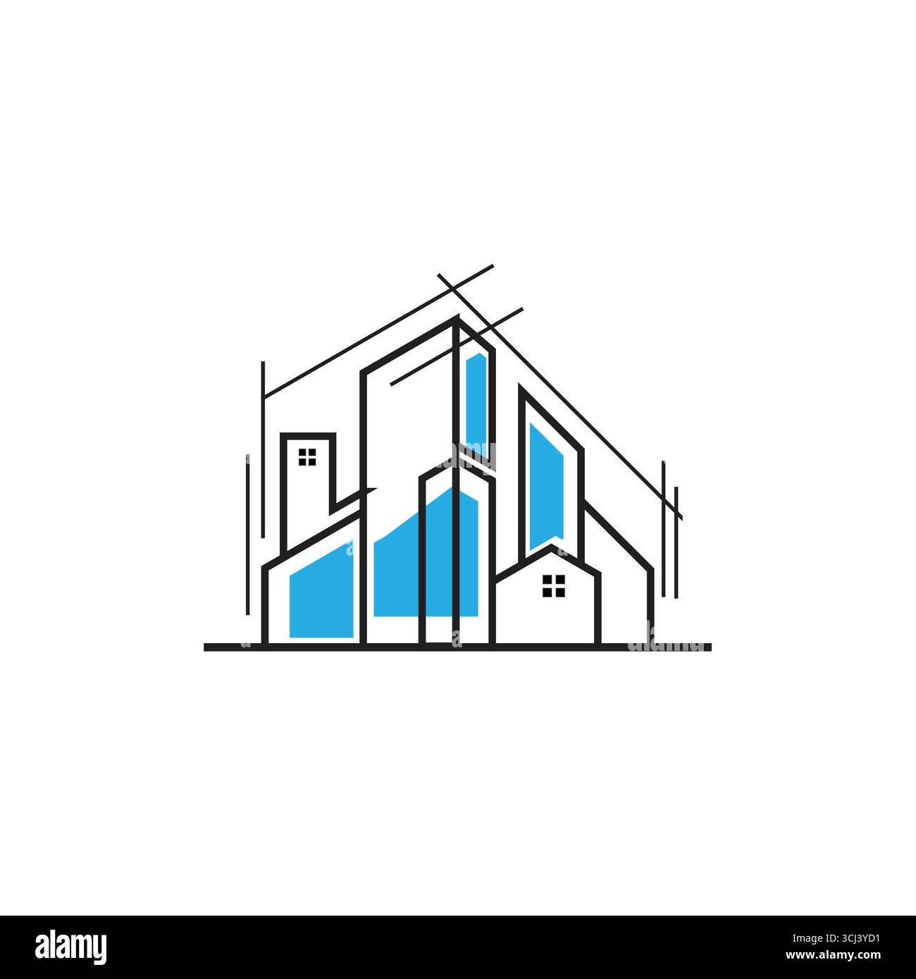 vector abstract line art house and building logo Stock Vector