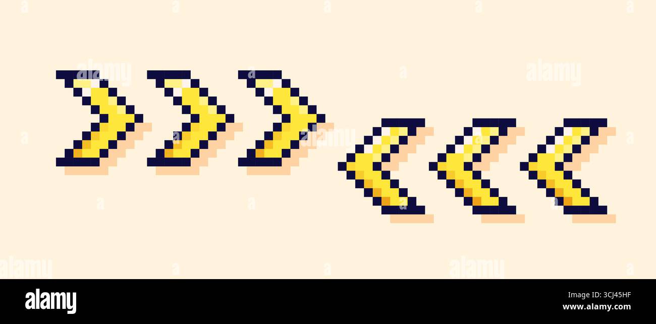 Y2K user interface arrows. Yellow pixel art elements. Stock Vector