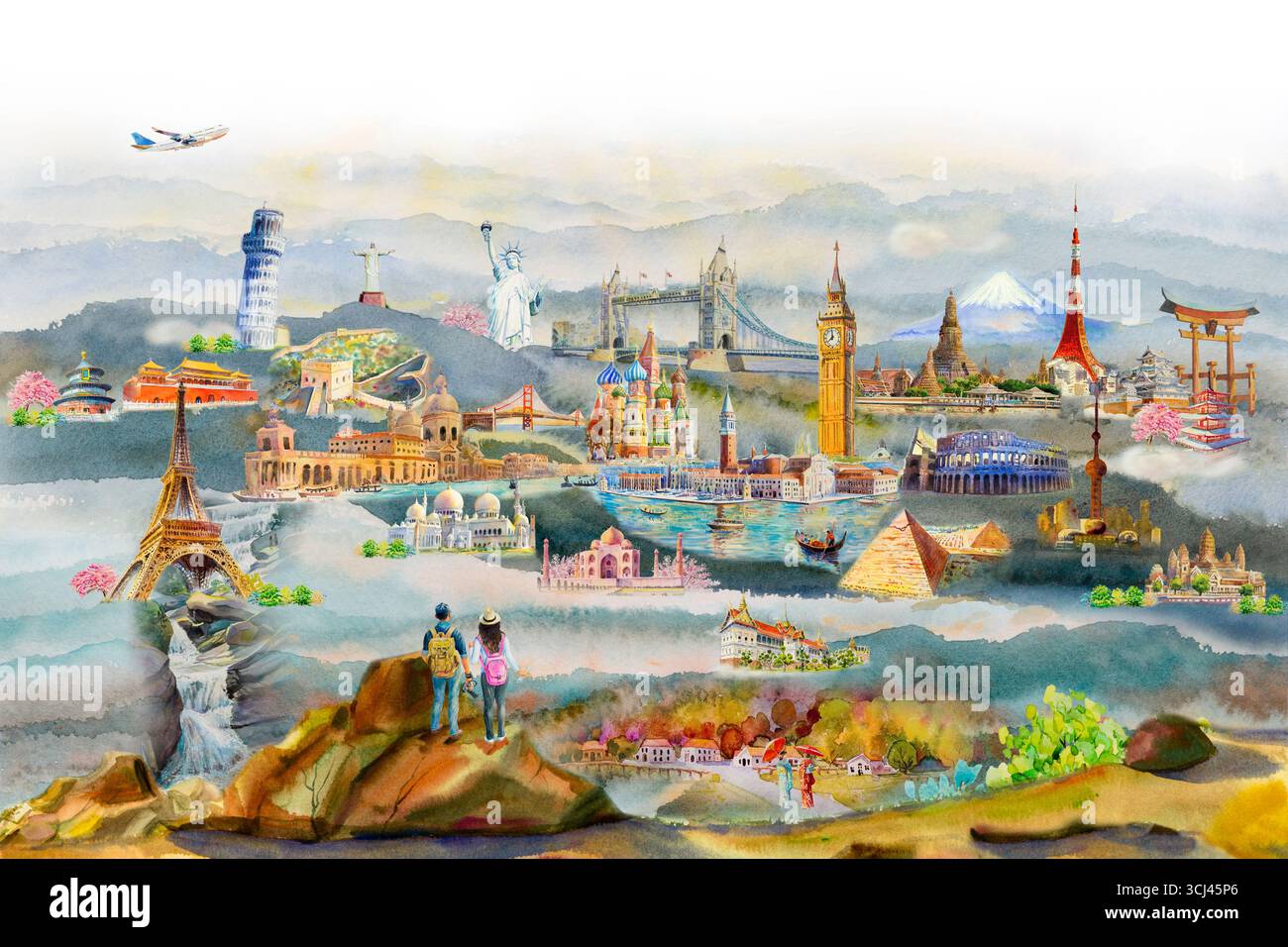 Travel festival Famous landmarks in the world of Europe, Asia and ...