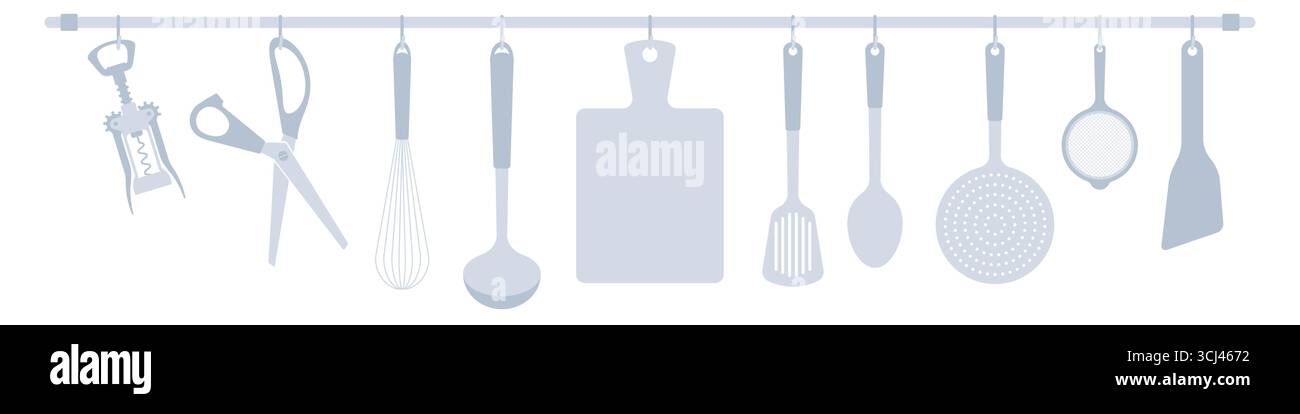 Kitchen rail with tools. Flat vector illustration isolated on white Stock Vector