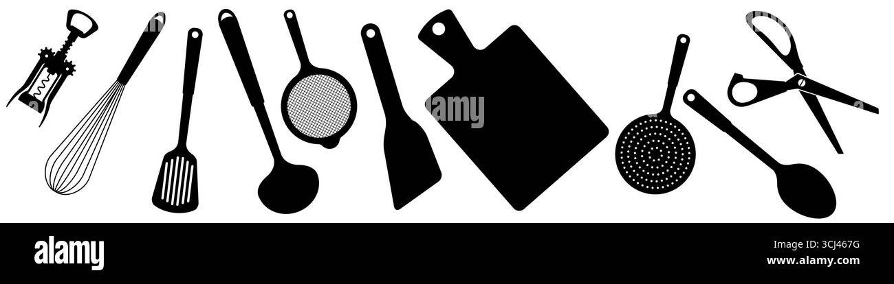 Kitchen tools black silhouette. Flat vector illustration isolated on white Stock Vector