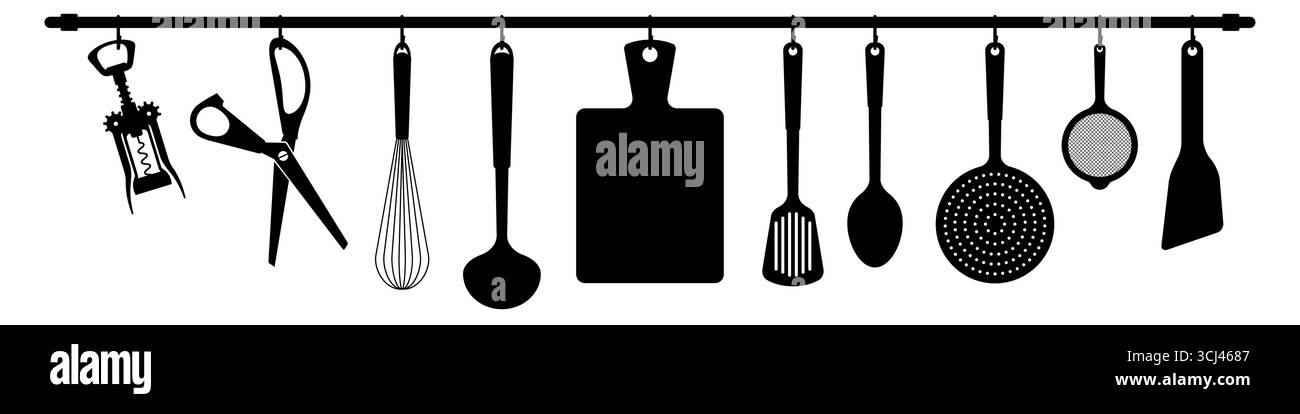 Kitchen rail with tools. Flat vector illustration isolated on white Stock Vector